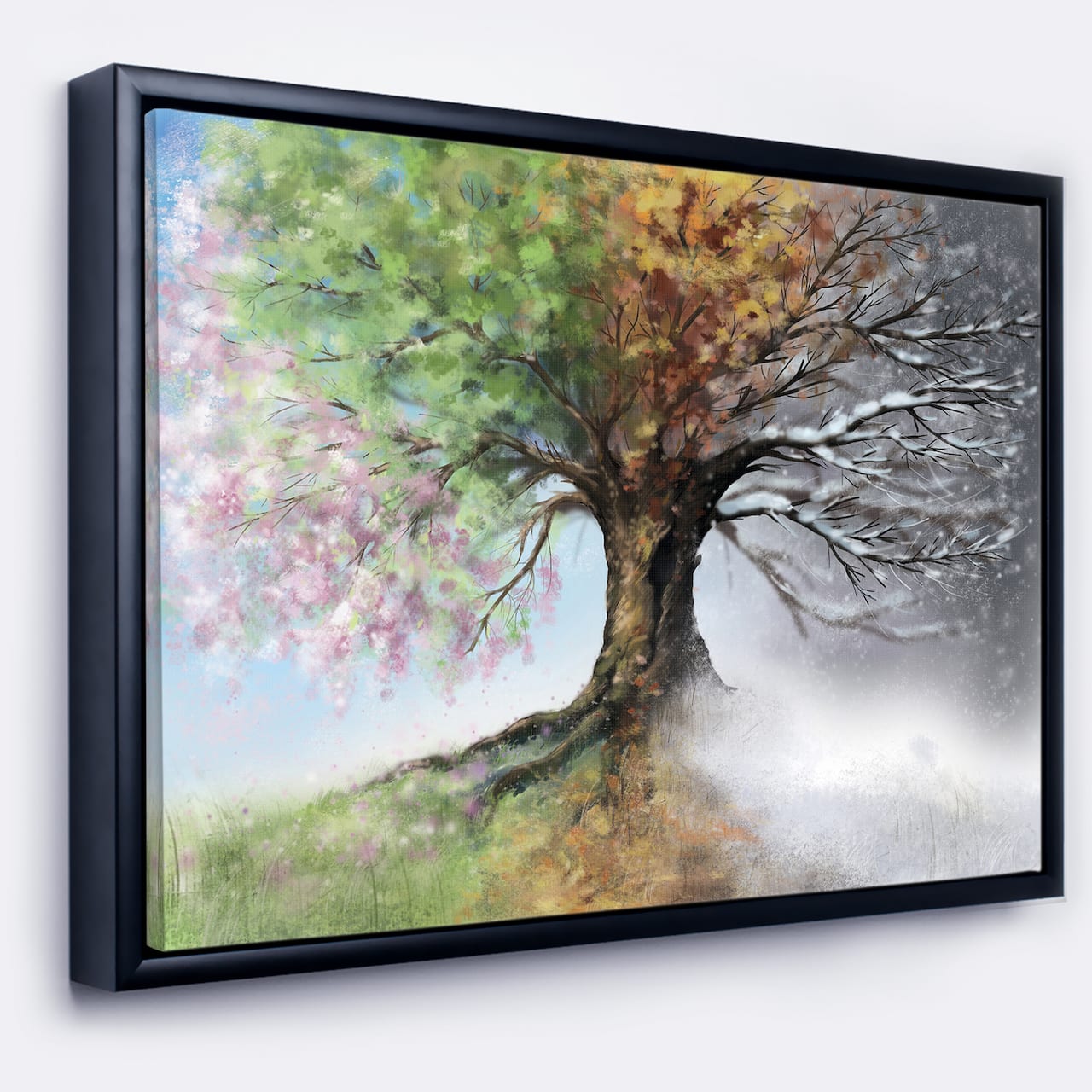 Designart - Tree with Four Seasons - Tree Painting Framed Canvas Art Print